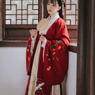 ZIJUEQIUSE 子爵秋色 明制汉服 柿子鸢 女士交领长袄 红色 S