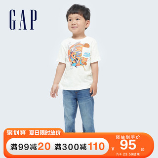 Gap男幼童纯棉T恤687909夏季2021新款童装短袖上衣 白色 90cm(90cm(2岁))