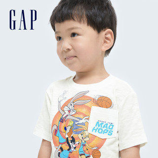 Gap男幼童纯棉T恤687909夏季2021新款童装短袖上衣 白色 90cm(90cm(2岁))