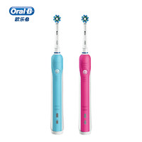 BRAUN 博朗 欧乐B（Oralb）电动牙刷 成人3D声波震动牙刷（P600 天空蓝 樱花粉）两支装