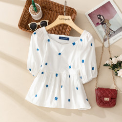 La Chapelle 拉夏贝尔9t212jh 女士刺绣花短袖衬衫多少钱 什么值得买