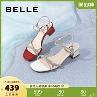 BeLLE 百丽 2021夏新商场同款水钻女粗跟仙女风时装罗马凉鞋3NY38BL1