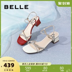 BeLLE 百麗 2021夏新商場同款水鉆女粗跟仙女風時裝羅馬涼鞋3NY38BL1