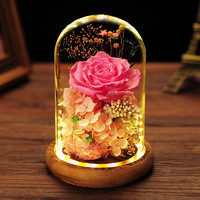 自生草 创意礼物玫瑰永生花玻璃罩夜灯礼盒（情比金坚） 适合做生日/节日礼物送女友/爱人