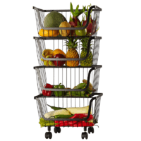 SINGAYE 心家宜 厨房置物架落地多层不锈钢家用储物收纳筐放水果蔬菜篮架子