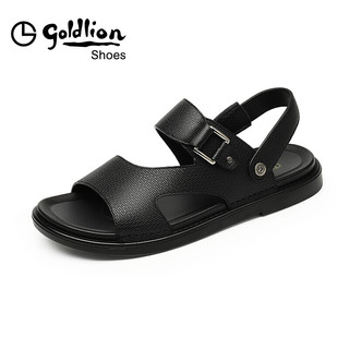 金利来（goldlion）凉鞋清凉透气皮鞋露趾耐磨轻质凉拖沙滩鞋59602020101A-黑色-41码