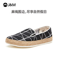 J&M 快乐玛丽 jm快乐玛丽2020新款潮流休闲厚底条纹布鞋一脚蹬平底帆布鞋男125M