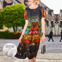 La Chapelle 拉夏贝尔 夏季时尚印花女裙修身舒适流行中长裙