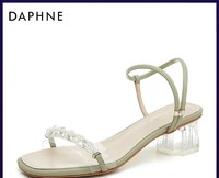 DAPHNE 达芙妮 时尚水晶跟粗跟珍珠装饰女士凉鞋