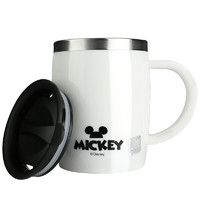 Disney 迪士尼 男女学生保温杯 儿童不锈钢马克杯咖啡杯单柄带盖时尚办公水杯子  420ML白色米奇