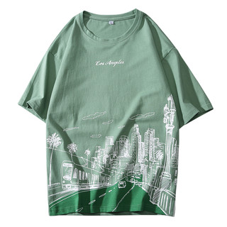 【森马旗下】短袖T恤男衣服夏季新款潮牌潮流宽松半袖体恤 2XL 豆绿