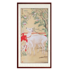 尚得堂 韩梅 名家手绘装饰画《寿禄图》装裱85×165cm 宣纸 沙比利实木框