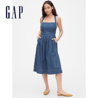 Gap 盖璞 女装纯棉方领吊带牛仔连衣裙574098 新款时尚水洗气质女士裙子