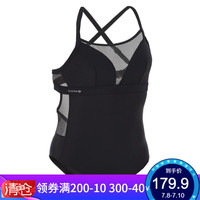 迪卡侬泳衣女连体泳装性感美背印花冲浪高阶防走光显瘦弹性SBT 纯黑色-无胸垫可调节后背 44