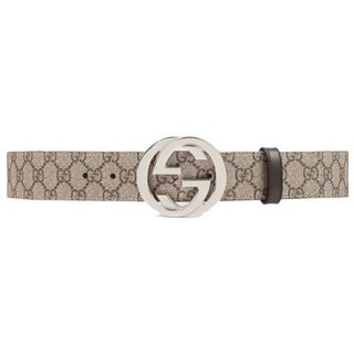 GUCCI 古驰 GG superme系列 男士互扣式双G带扣帆布腰带 411924 KGDHN 9643 褐色 105