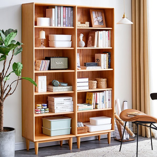 香木语 实木书柜置物架满墙书架组合落地现代简约北欧格子柜储物柜 原木色单柜