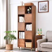 香木语 实木书架书柜家用学生一体靠墙自由组合格子柜多功能简约带门杂物收纳柜储物格 胡桃色