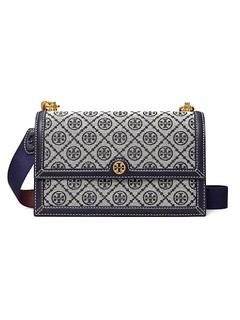 Tory Burch 汤丽柏琦 T Monogram系列经典款斜挎单肩小方包 蓝色提花