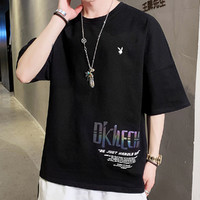 短袖T恤男夏季新款韩版时尚休闲透气舒适圆领打底衫上衣男装 L 黑色