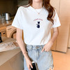2021新款韩版休闲猫咪图案印花上衣女款时尚百搭圆领短袖T恤 M 白色