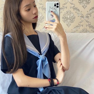 墨秋jk事务所 荔岚高 JK制服 水手服 女士夏服上衣 绀身水色领 S