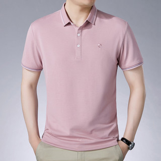 【透气棉质】夏新款精致LOGO短袖男士Polo衫男式t恤 54 粉色