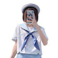 一朵小花 小盐花夏 JK制服 水手服 女士夏服上衣 白蓝 S
