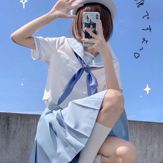 一朵小花 小盐花夏 JK制服 水手服 女士夏服上衣 白蓝 S