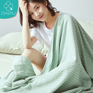 DAPU 大朴 毯子 A类新疆纯棉色织条纹毛巾被 舒适毛毯盖毯 薄被 空调毯 浅绿色 150*200cm