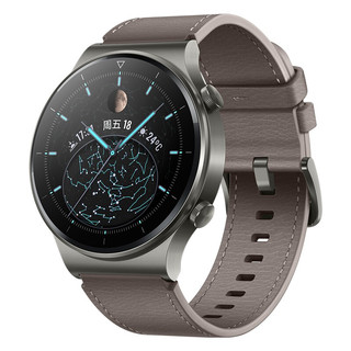 HUAWEI 华为 WATCH GT 2 Pro 时尚款 智能手表 46mm 灰色表盘 星云灰皮革表带（血氧、GPS、扬声器、温度计）