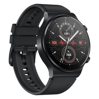 HUAWEI 华为 WATCH GT 2 Pro ECG款 金卡限定版 智能手表 46mm 曜石黑表盘 黑色橡胶表带（ECG、血氧、GPS、扬声器、温度计）