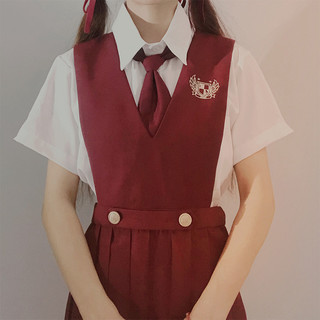 信棠 原创正版护奶裙jk制服裙女夏季大码衬衫长裙两件套背带连衣裙套装 黑色护奶裙+交叉领结 S