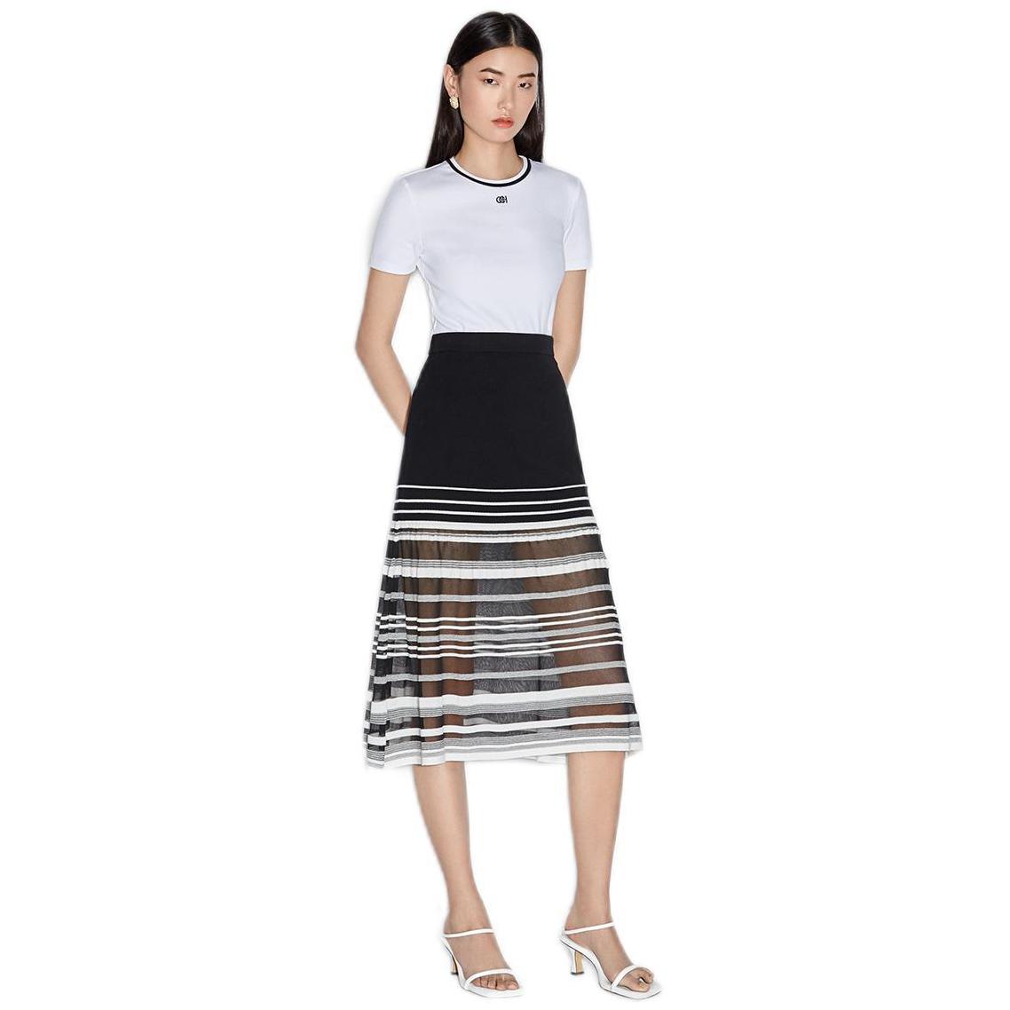 ochirly 欧时力 女士A字半身裙 1NY207150F 黑白条 S