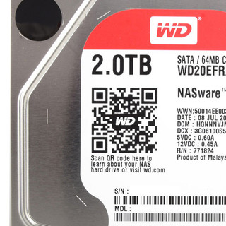 Western Digital 西部数据 红盘系列 3.5英寸 NAS硬盘 2TB（PMR、5400rpm、128MB）WD20EFRX