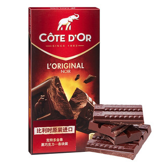 COTE D'OR 克特多金象 比利时进口克特多金象（Cote d'Or）黑巧克力糖果儿童休闲零食礼物排块装200g/排