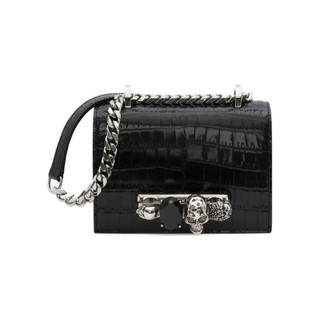 ALEXANDER MCQUEEN Jewelled Satche系列 女士牛皮革单肩包 6195751HB0Y1000 黑色 迷你