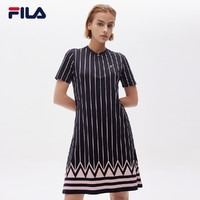 FILA 斐乐 官方高圆圆同款女士连衣裙2021夏季新款时尚运动条纹长裙