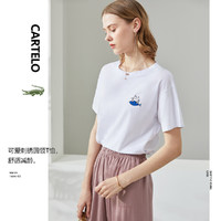 CARTELO 卡帝乐鳄鱼 2021夏季新款休闲简约舒适显瘦减龄可爱刺绣圆领短袖T恤女
