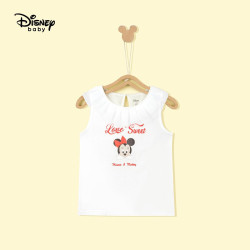 Disney 迪士尼 童装儿童女童背心无袖T恤休闲洋气宽松薄款拼接透气短上衣汗衫2021夏 DB121CE01 本白 130