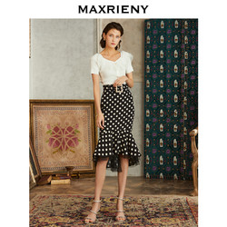 MAXRIENY 2020夏季新款复古冰丝针织衫女短袖白色针织上衣短款洋气