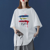 Puella 彩色油墨涂鸦印花短袖女式T恤拉夏贝尔旗下2021夏季纯棉上衣