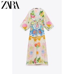 ZARA 08342306050 女装印花亚麻连衣裙