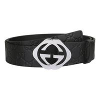 GUCCI 古驰 Signature系列 男士皮革板扣腰带 403944 A0V1Y 1000 黑色 100