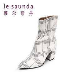 le saunda 莱尔斯丹 年秋冬新款尖头马蹄跟粗高跟短筒靴女靴 82003
