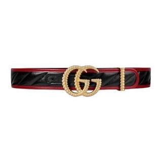 GUCCI 古驰 女士皮革板扣腰带 576202 0OLFG 1096 黑色/樱桃红色 110