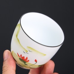 粉彩 当代瓷 纯手工手绘春夏秋冬 普洱杯 口径6.5cx6.7cm 80ml