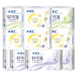 ABC KMS轻透薄日夜卫生巾组合套装 60片装(日用24cm*8片*4+护垫19cm*8片*2+夜用32.3cm*3片*4)