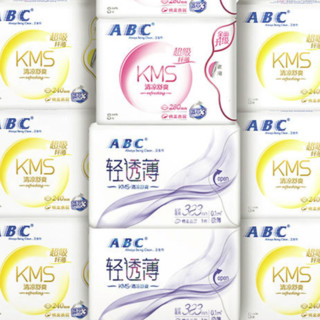 ABC KMS系列卫生巾套装 (清凉舒爽日用24cm*8片*6+夜用28cm*8片*2+甜睡夜用32.3cm*3片*2)