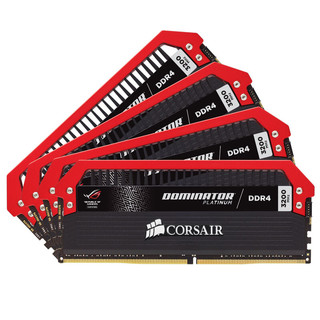 USCORSAIR 美商海盗船 统治者铂金系列 ROG红色定制款 DDR4 3200MHz 台式机内存 红色 16GB 4GB*4