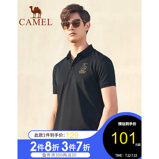 CAMEL 骆驼 男装 2021夏季新款短袖Polo衫男士商务休闲翻领半袖上衣潮 黑色 XXL